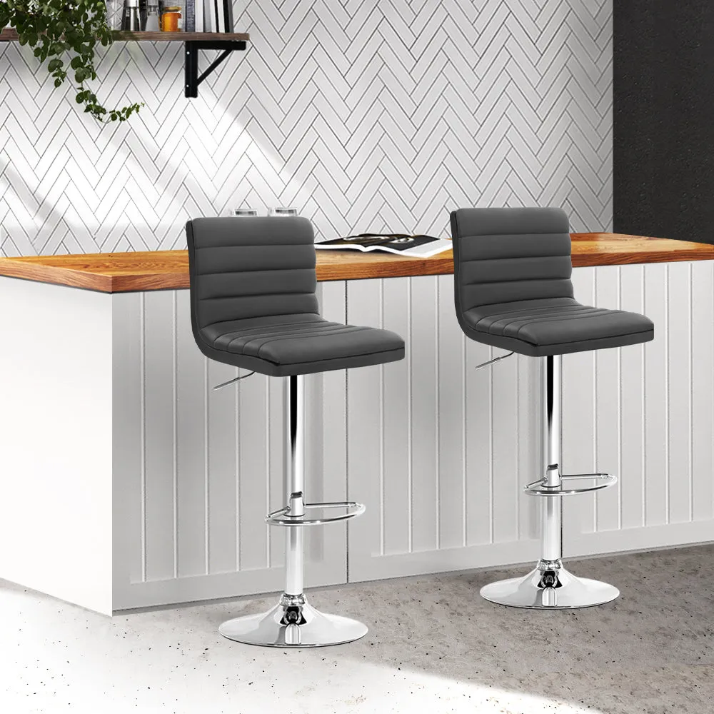 Artiss 2x Bar Stools Padded Leather Gas Lift Grey