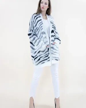 Black & White Tiger Print Cardigan w/ Pockets