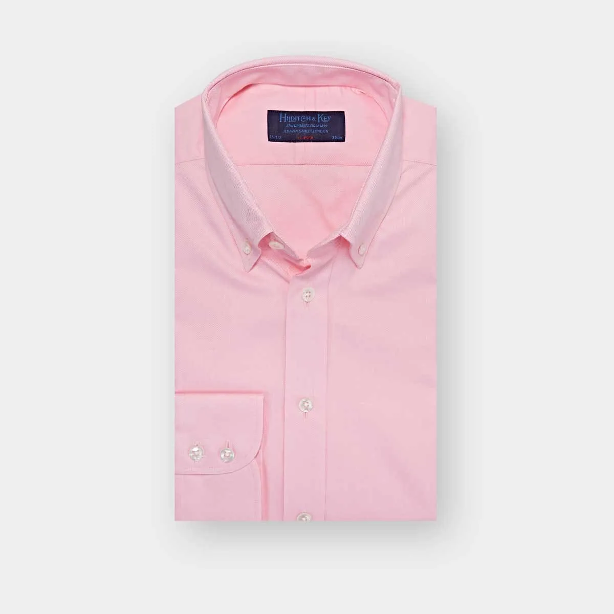 Classic Fit Plain Pink Oxford Cotton Shirt with Button Down Collar & Two Button Cuff