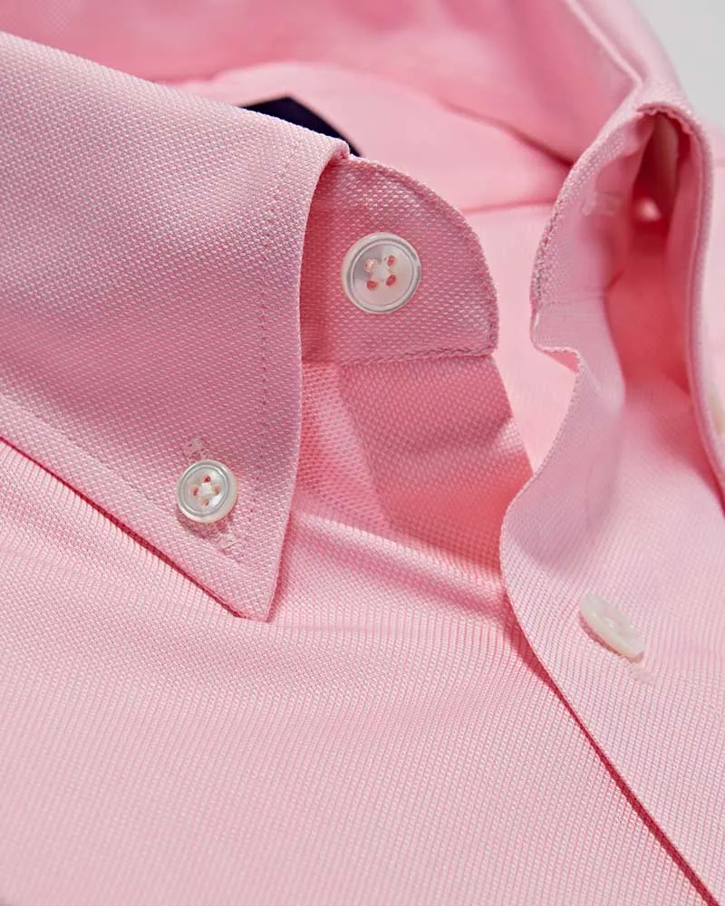 Classic Fit Plain Pink Oxford Cotton Shirt with Button Down Collar & Two Button Cuff