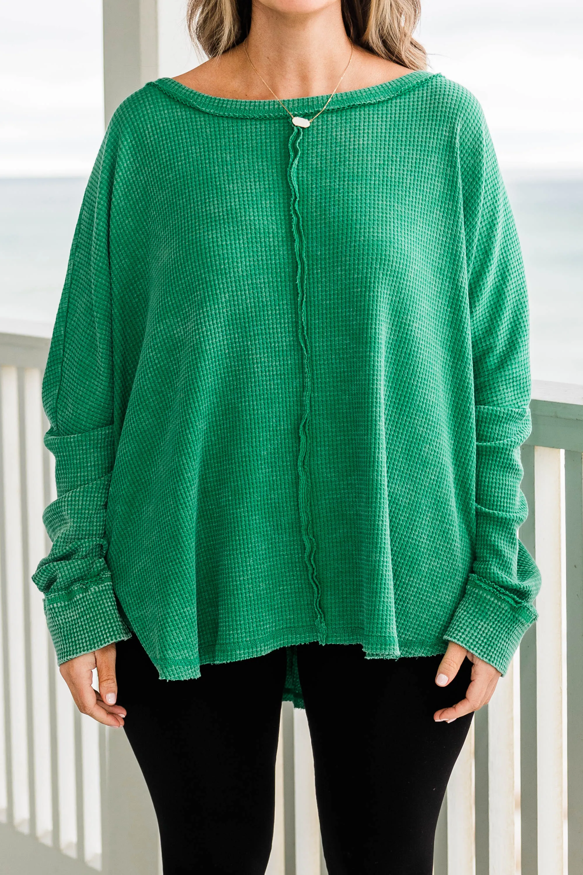 Cozy Waffle Pullover, Kelly Green