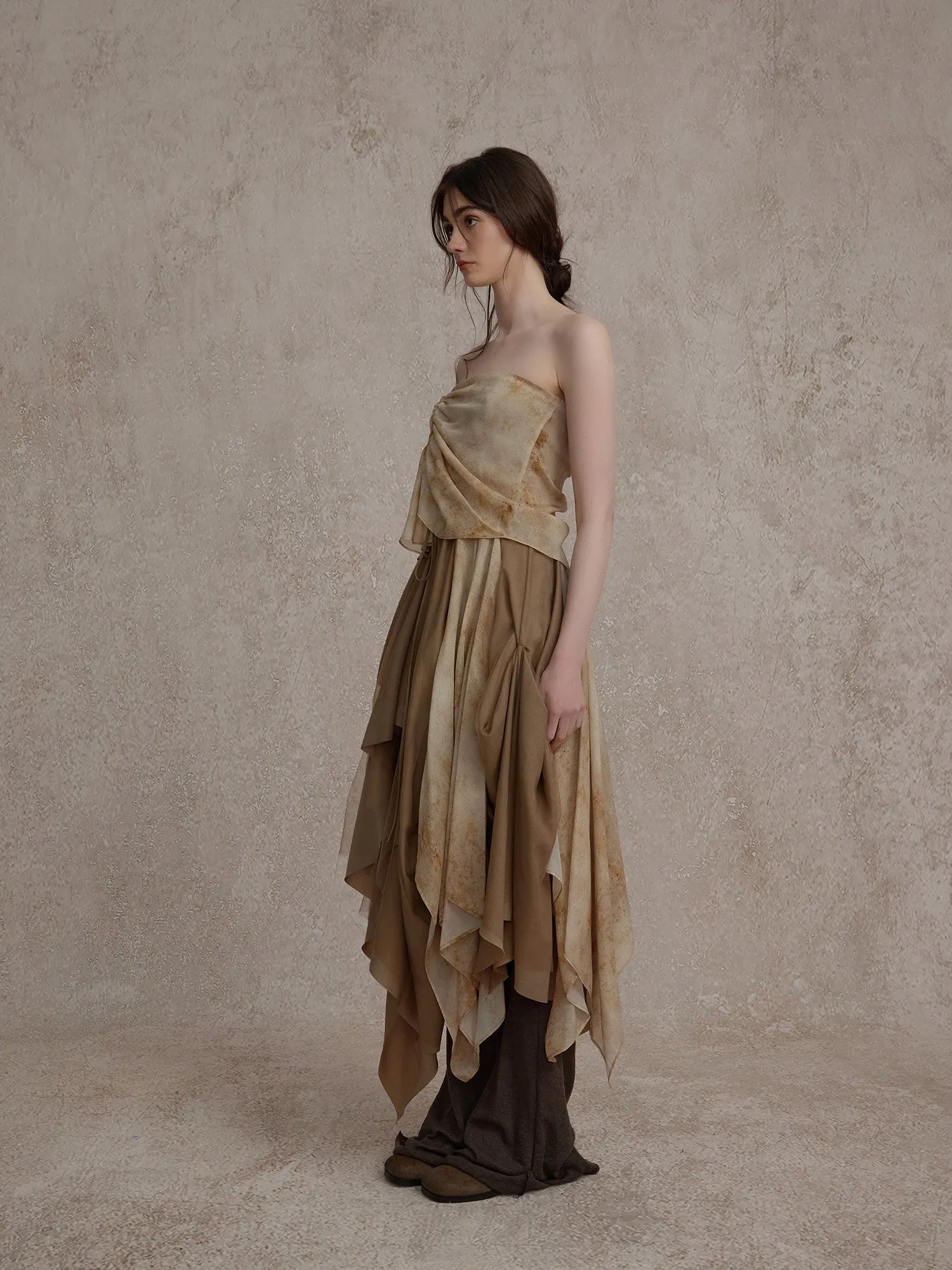 Dark Golden Rod Ruched Maxi Dress