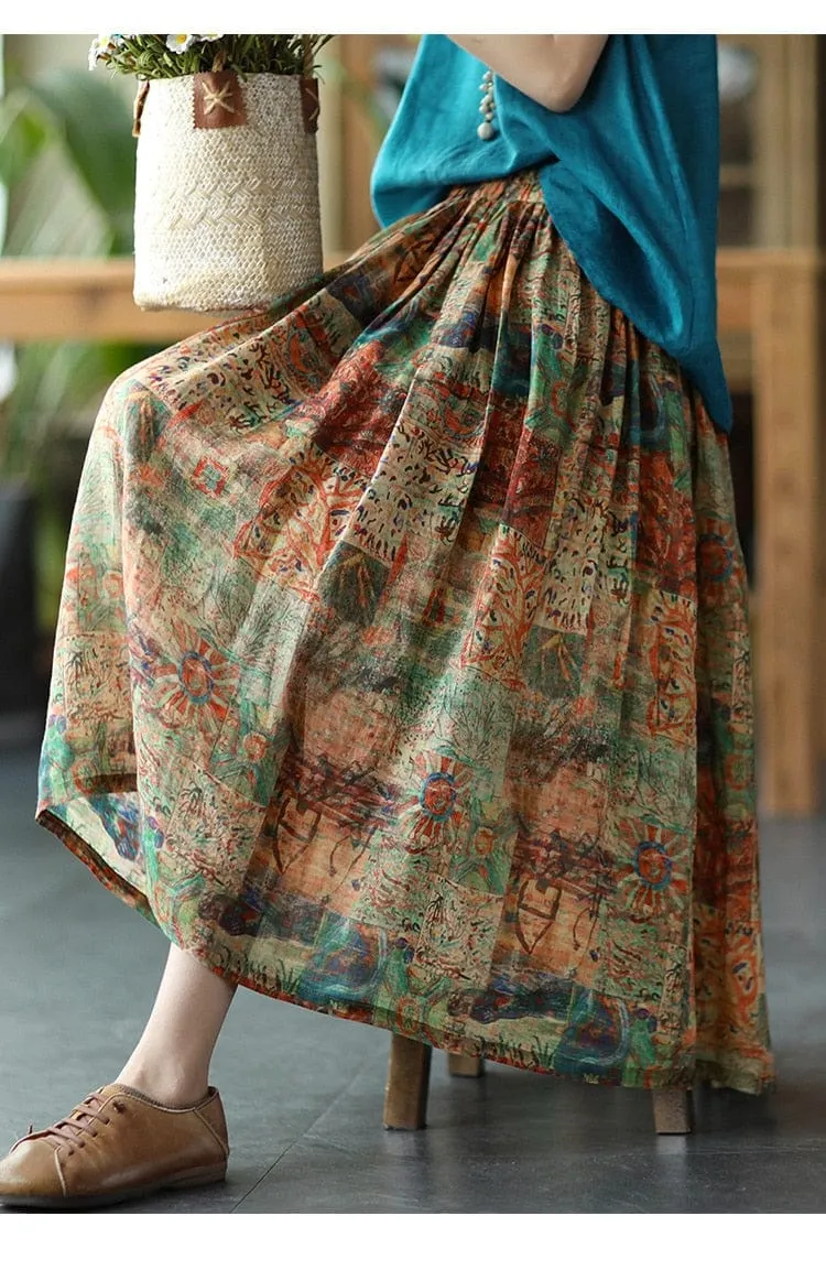 Floral Retro Linen Skirts