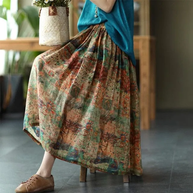 Floral Retro Linen Skirts