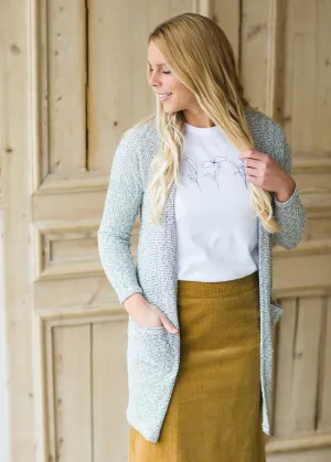 Heathered Ivory   Black Open Front Cozy Cardigan - FINAL SALE