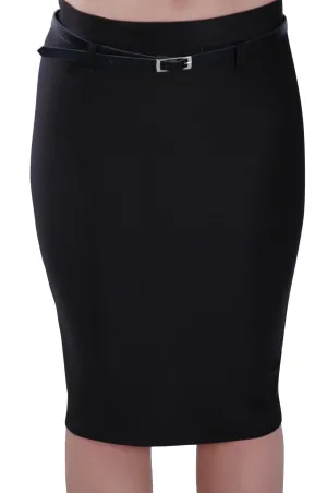 Knee Length Belted Plain Pencil Skirt