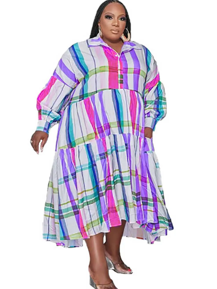 Long Sleeve Printed Colorful Midi Dresses