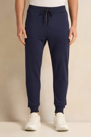 Men Navy Solid Active Pants