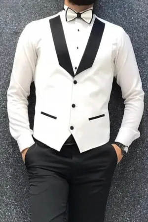 Men Premium White Tuxedo Waist Coat Stylish Groomsmen Prom Wear Gift For Him AT Sainly