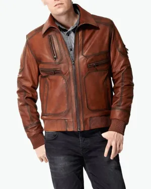 Mens Tan Leather Motorcycle Jacket