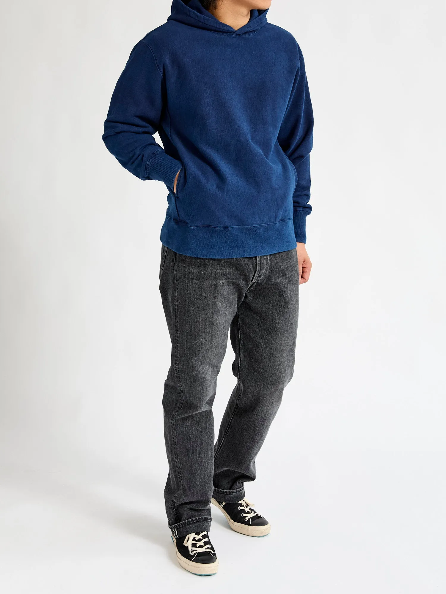 Organic Hand-Dyed Pullover Hoodie in Indigo