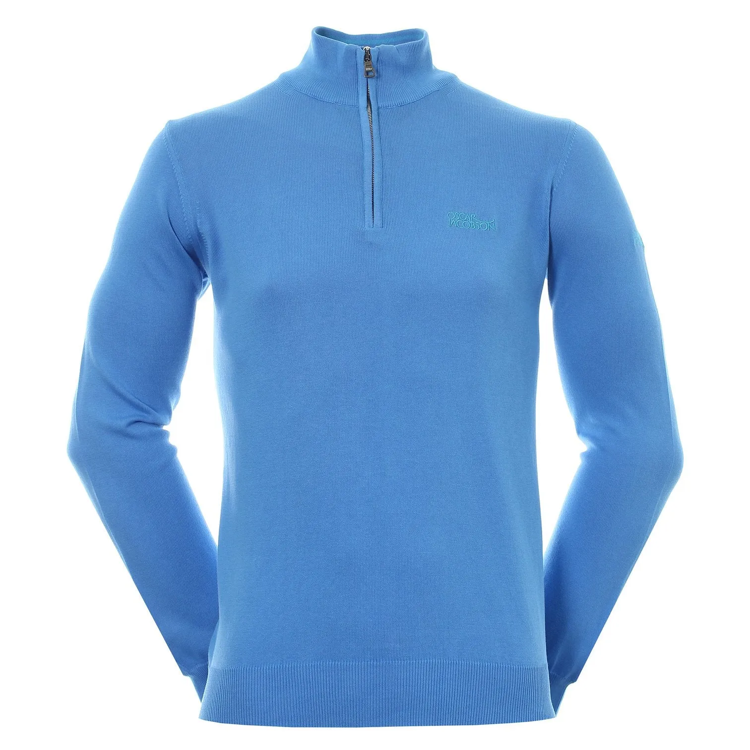 Oscar Jacobson Waldorf Tour Half Zip Sweater Mid Blue