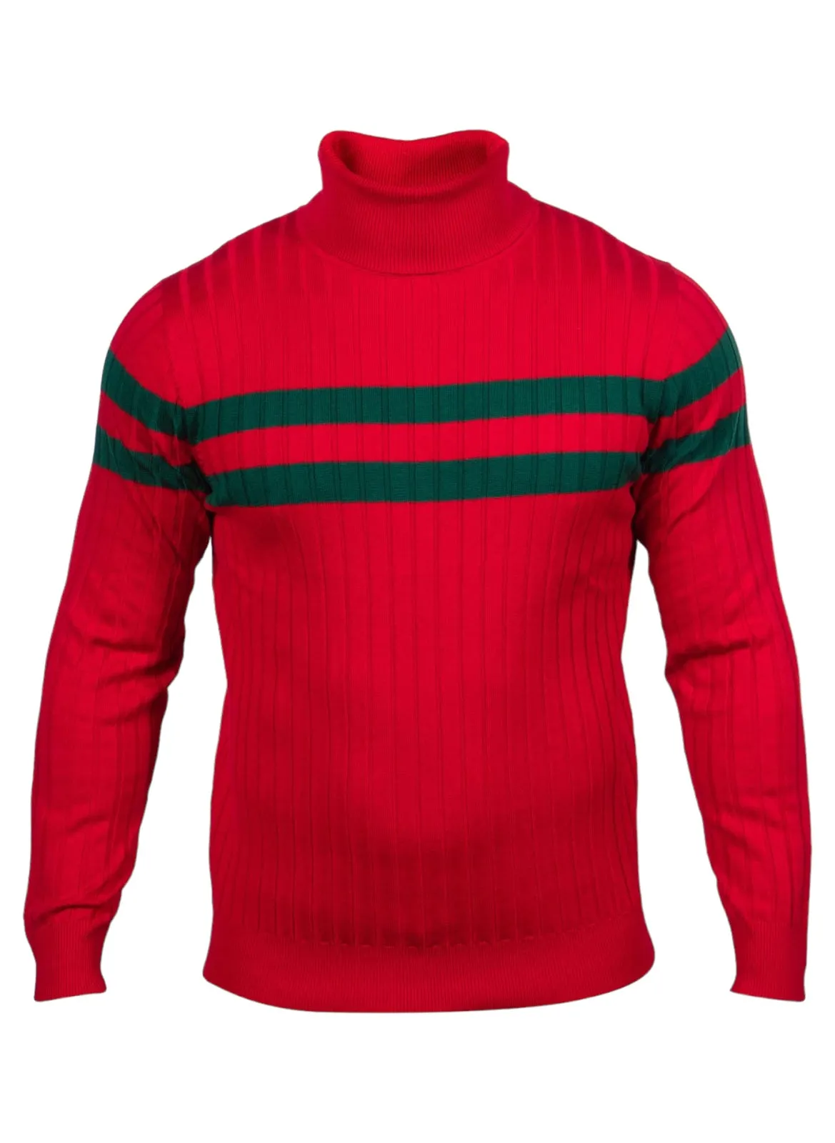 Prestige Designer Men's Red Turtleneck Sweater Red Green Strips