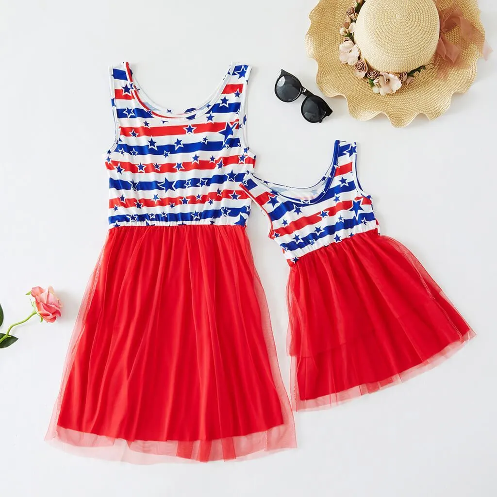 Star and Stripe Matching Dresses