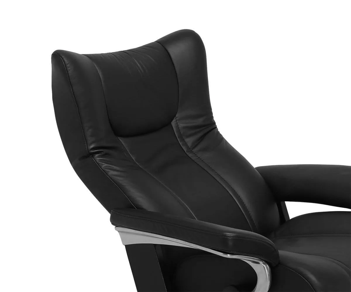 Stressless® Wing Recliner & Ottoman with Signature Base - Black