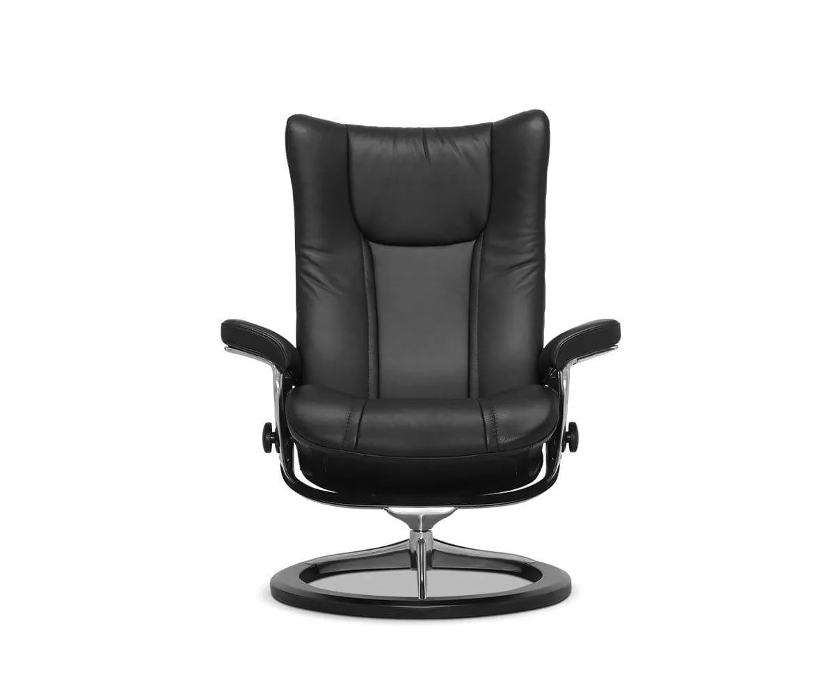 Stressless® Wing Recliner & Ottoman with Signature Base - Black