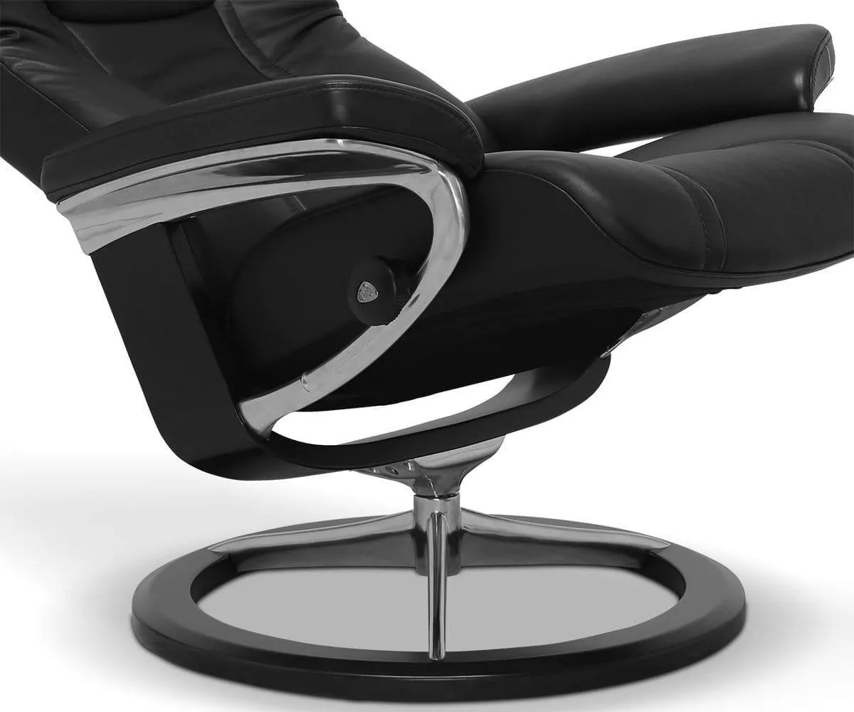 Stressless® Wing Recliner & Ottoman with Signature Base - Black