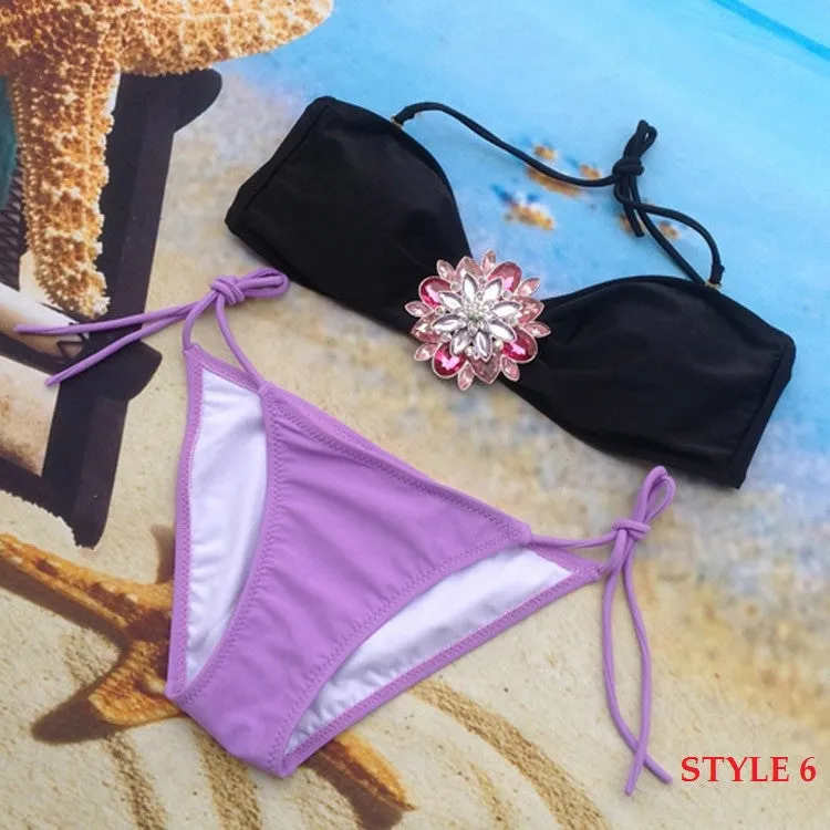 Summer Style Women Swimsuit New Arrive Sexy Rhinestone Bikini Set Crystal Push Up Swimwear Bikini Bathing Suit