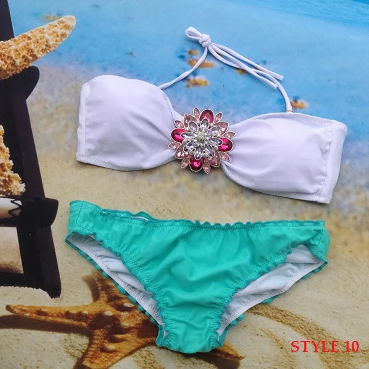 Summer Style Women Swimsuit New Arrive Sexy Rhinestone Bikini Set Crystal Push Up Swimwear Bikini Bathing Suit