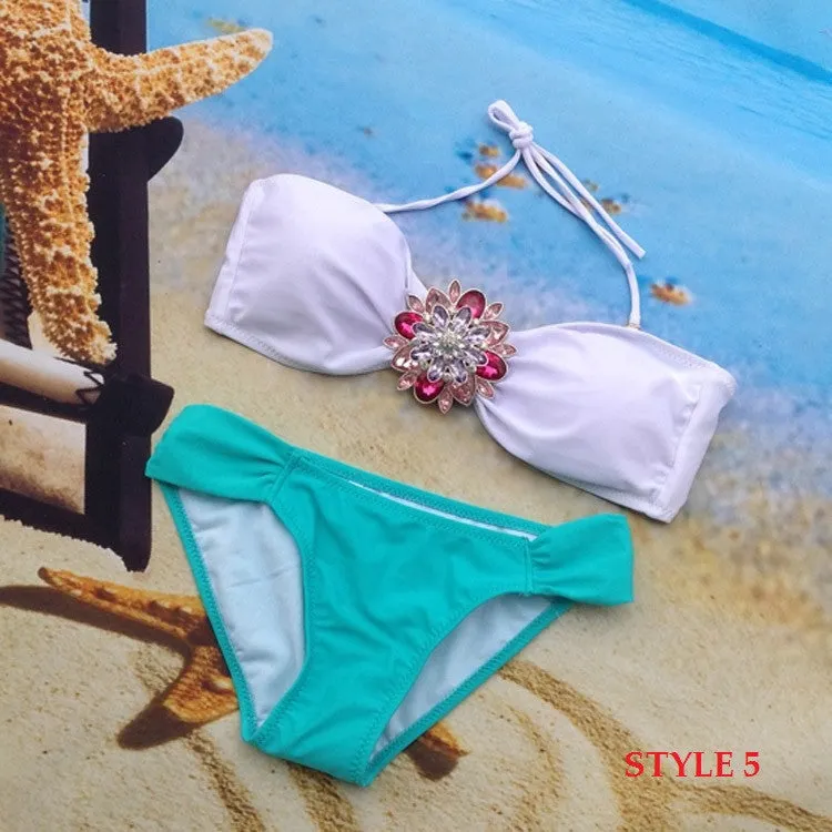 Summer Style Women Swimsuit New Arrive Sexy Rhinestone Bikini Set Crystal Push Up Swimwear Bikini Bathing Suit