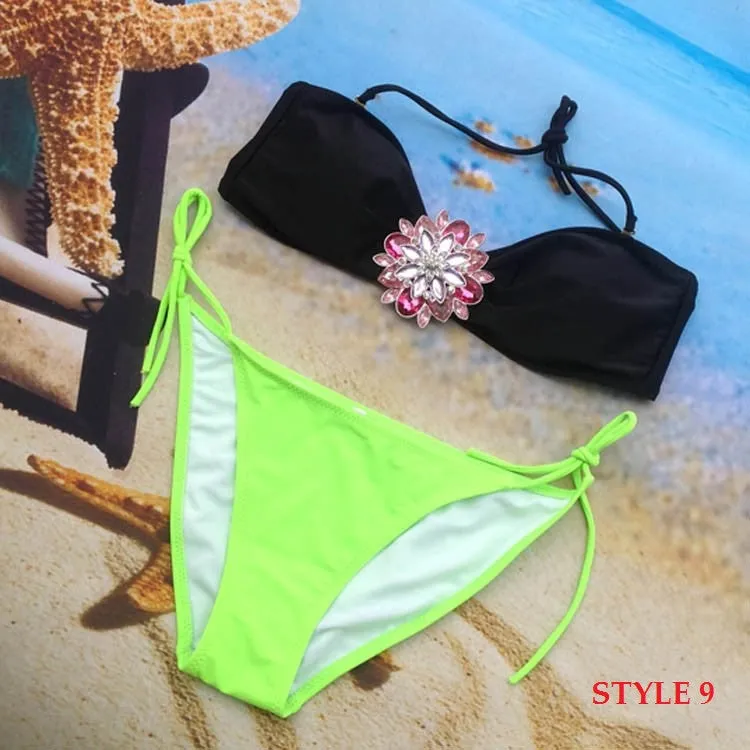 Summer Style Women Swimsuit New Arrive Sexy Rhinestone Bikini Set Crystal Push Up Swimwear Bikini Bathing Suit