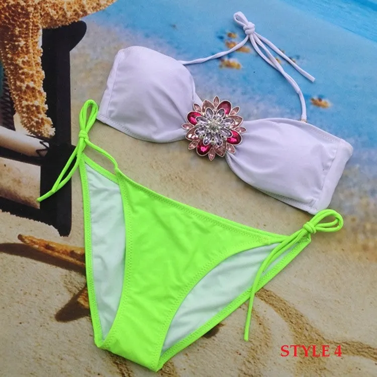 Summer Style Women Swimsuit New Arrive Sexy Rhinestone Bikini Set Crystal Push Up Swimwear Bikini Bathing Suit