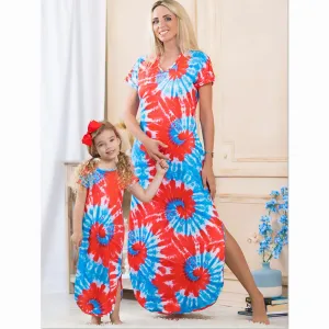 Tie Dye Short Sleeve Dress for Mommy and Me