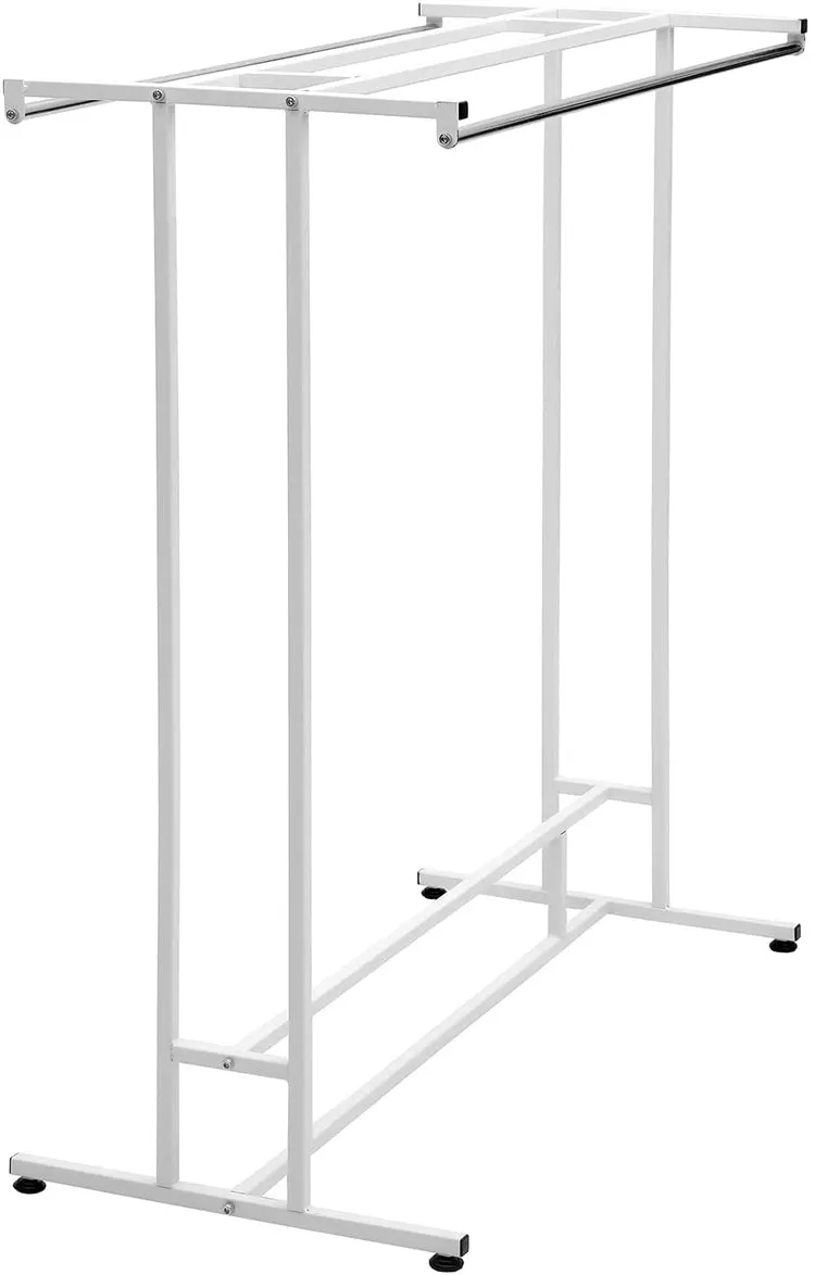 White Stainless Steel Clothes Hanger Rack, Freestanding Double Rod Clothes Hanging Rack