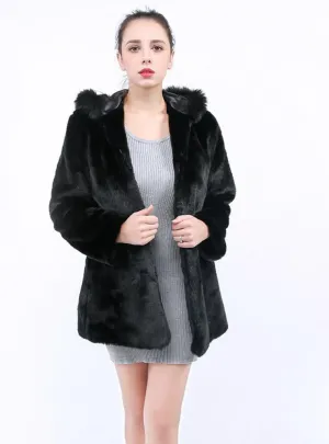 Women's Faux Fur Mink Coat Hooded Medium